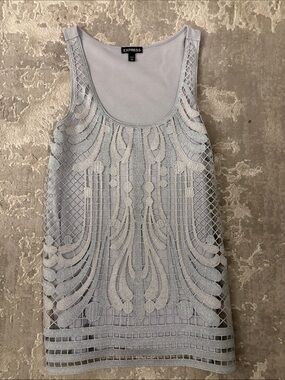Express Women's Light Gray Lace Crochet Tank